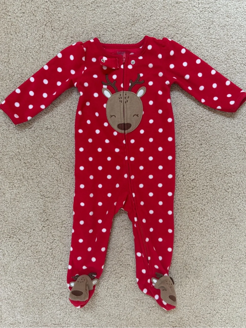 Carter’s Christmas Reindeer fleece footed Pajamas 9 month
